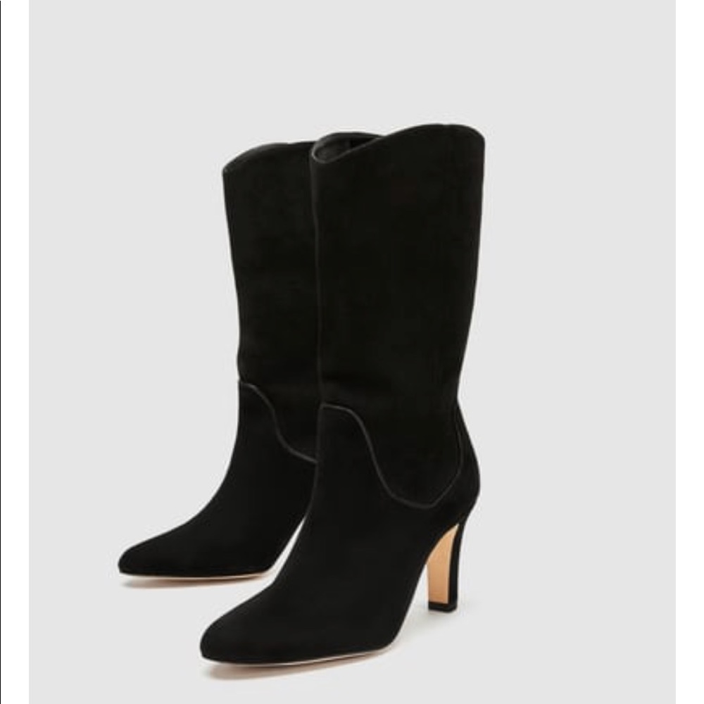 Zara Leather Mid-Calf Leather Ankle Boot Size 10